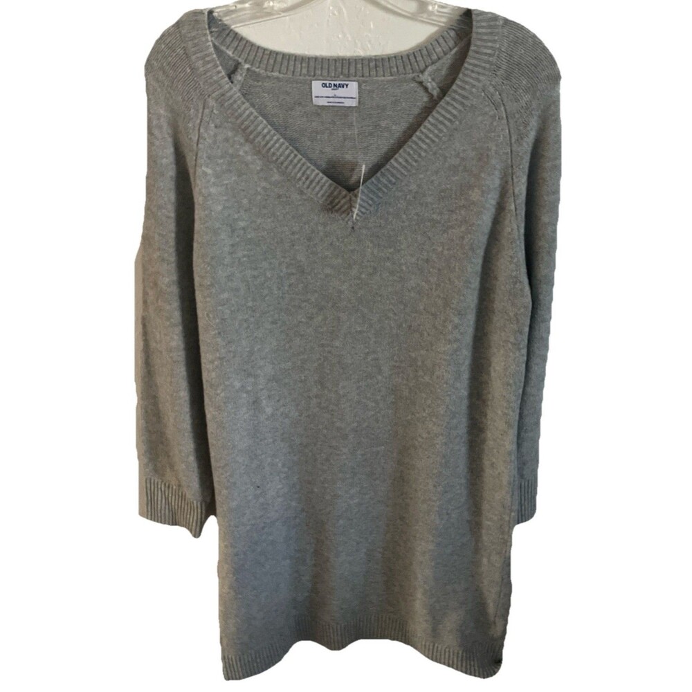 Old Navy Sweater Dress L Gray NEW Knitted Minimalist V Neck Cotton Blend
